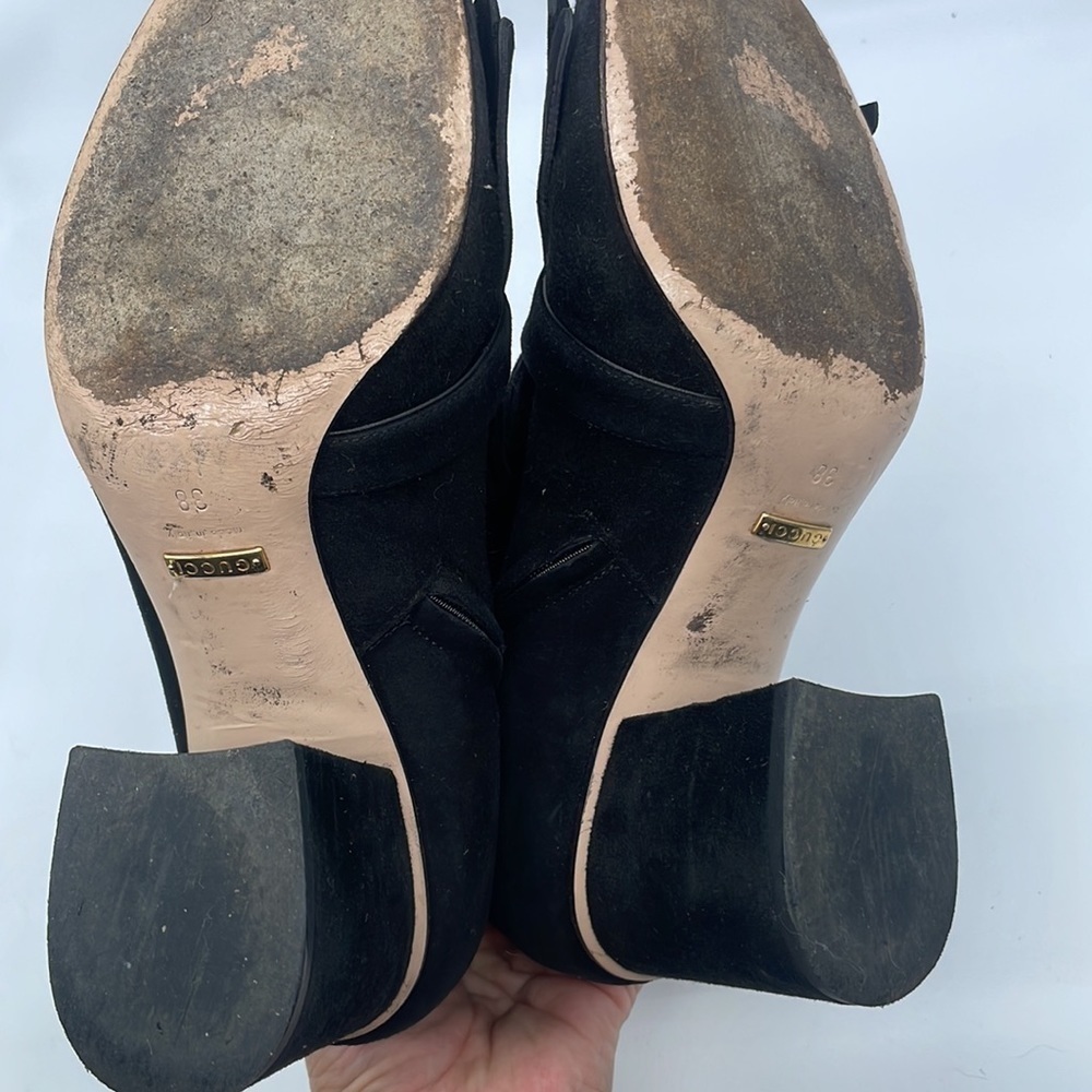 Gucci Black Suede leather Fringe trim GG marmont ankle boots 38 - Picture 8 of 11